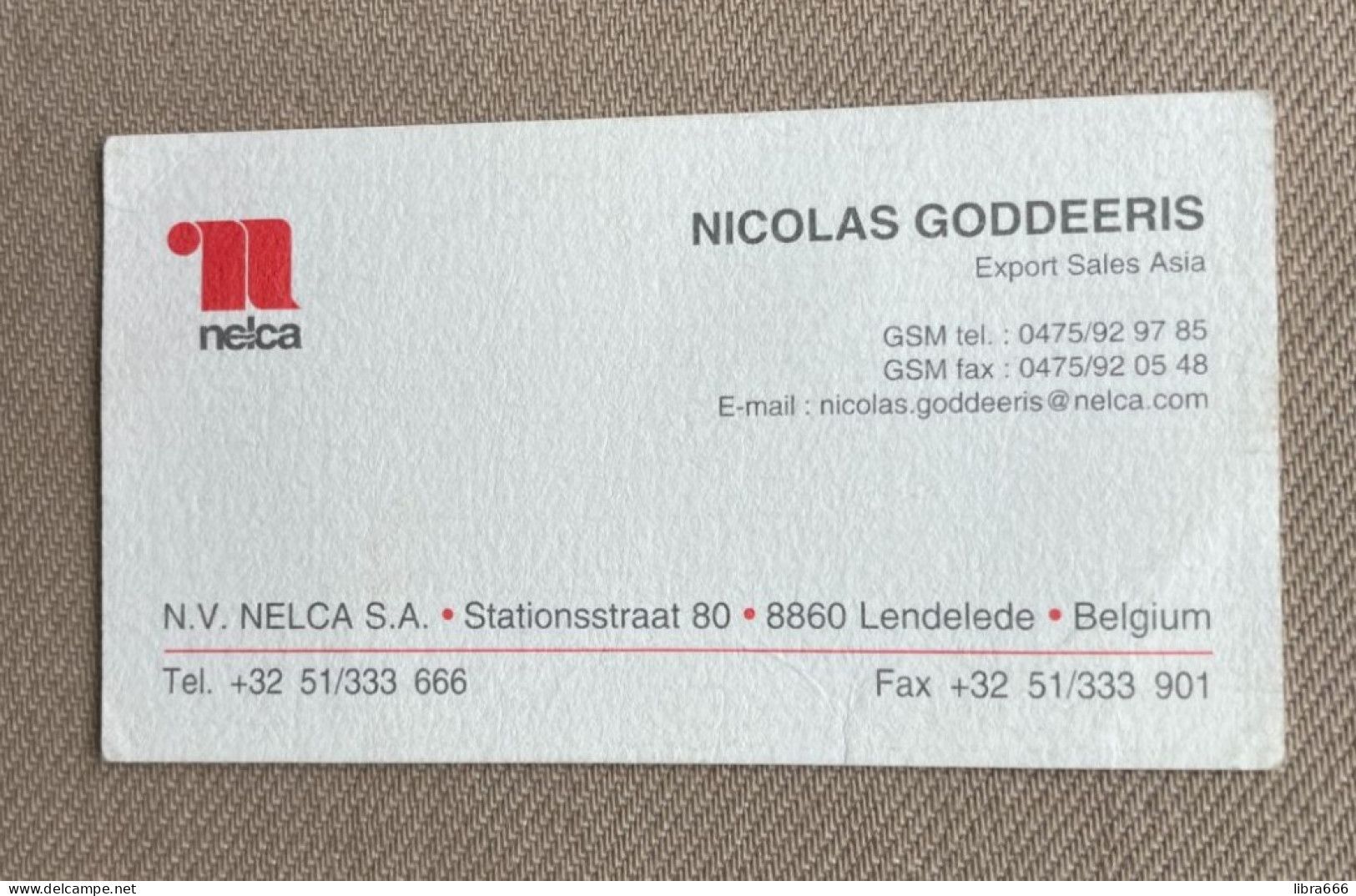 Visitekaartje - Carte Visite / GODDEERIS Nicolas - NELCA Belgium / LENDELEDE - Cartes De Visite