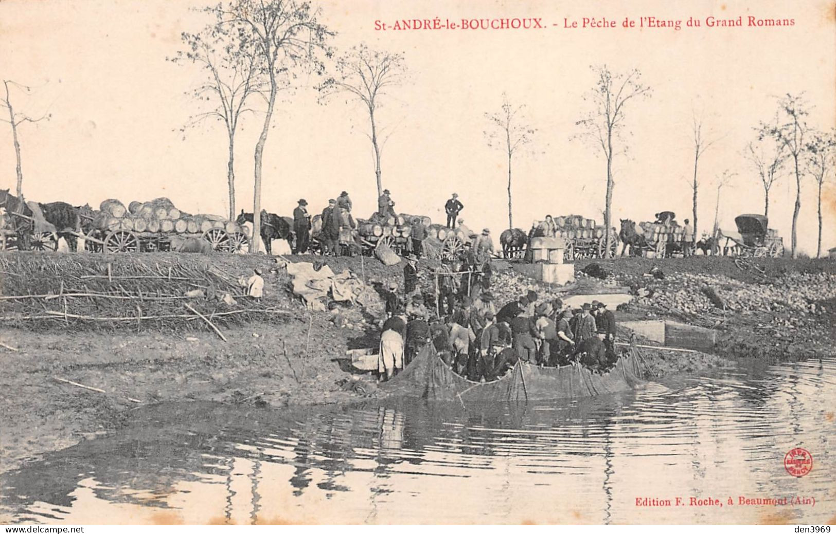 SAINT-ANDRE-le-BOUCHOUX (Ain) - La Pêche Au Filet De L'Etang Du Grand Romans - Voyagé 1924 (2 Scans) - Sin Clasificación