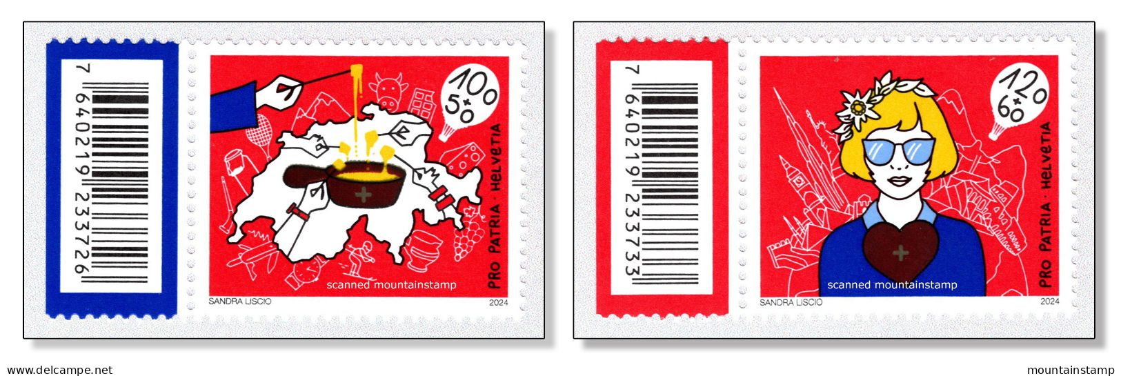 Switzerland 2024 (2/24) Pro Patria Food Kitschen Cheese Fondü Fondue Fonduta National Symbols Edelweiss MNH ** Barecode - Neufs