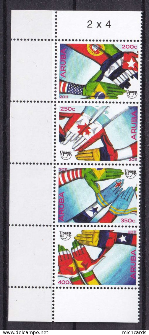 323 ARUBA 2011 - Y&T 540/43 - Union Postale Main Drapeau - Neuf ** (MNH) Sans Charniere - Curaçao, Antille Olandesi, Aruba