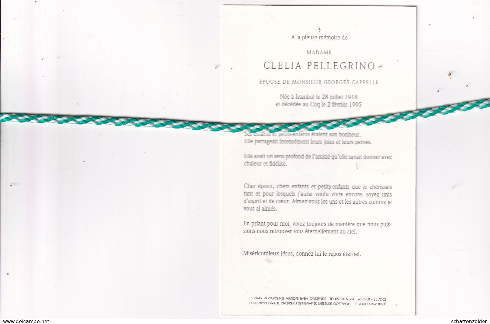 Clelia Pellegrino-Cappelle, Istanbul 1918, Coq 1995. Foto - Esquela
