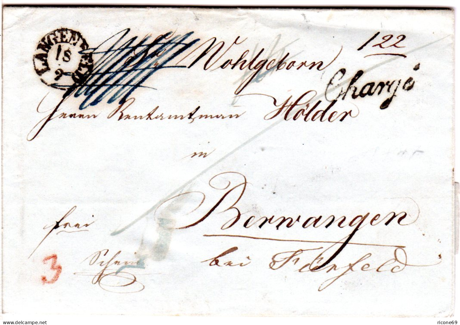 Bayern 1847, Fingerhut Stpl. LANGENFELD U. L1 Chargé Auf Brief V. Obersteinbach. - Prephilately