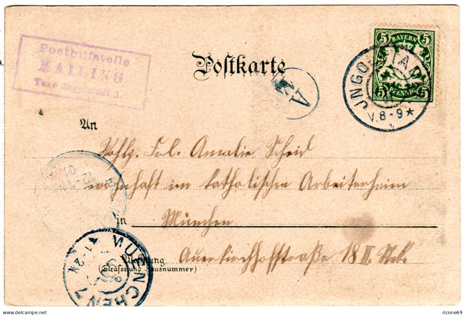 Bayern 1906, Posthilfstelle STAMMHAM Taxe Marktl (Type 1) Auf Karte M. 5 Pf. - Covers & Documents
