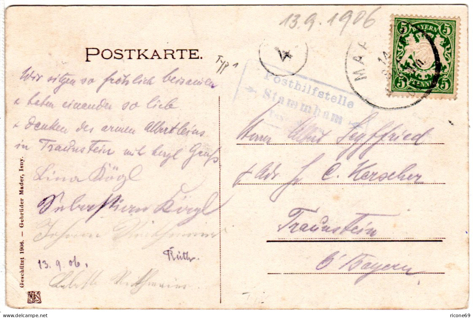 Bayern 1906, Posthilfstelle STAMMHAM Taxe Marktl (Type 1) Auf Karte M. 5 Pf. - Lettres & Documents