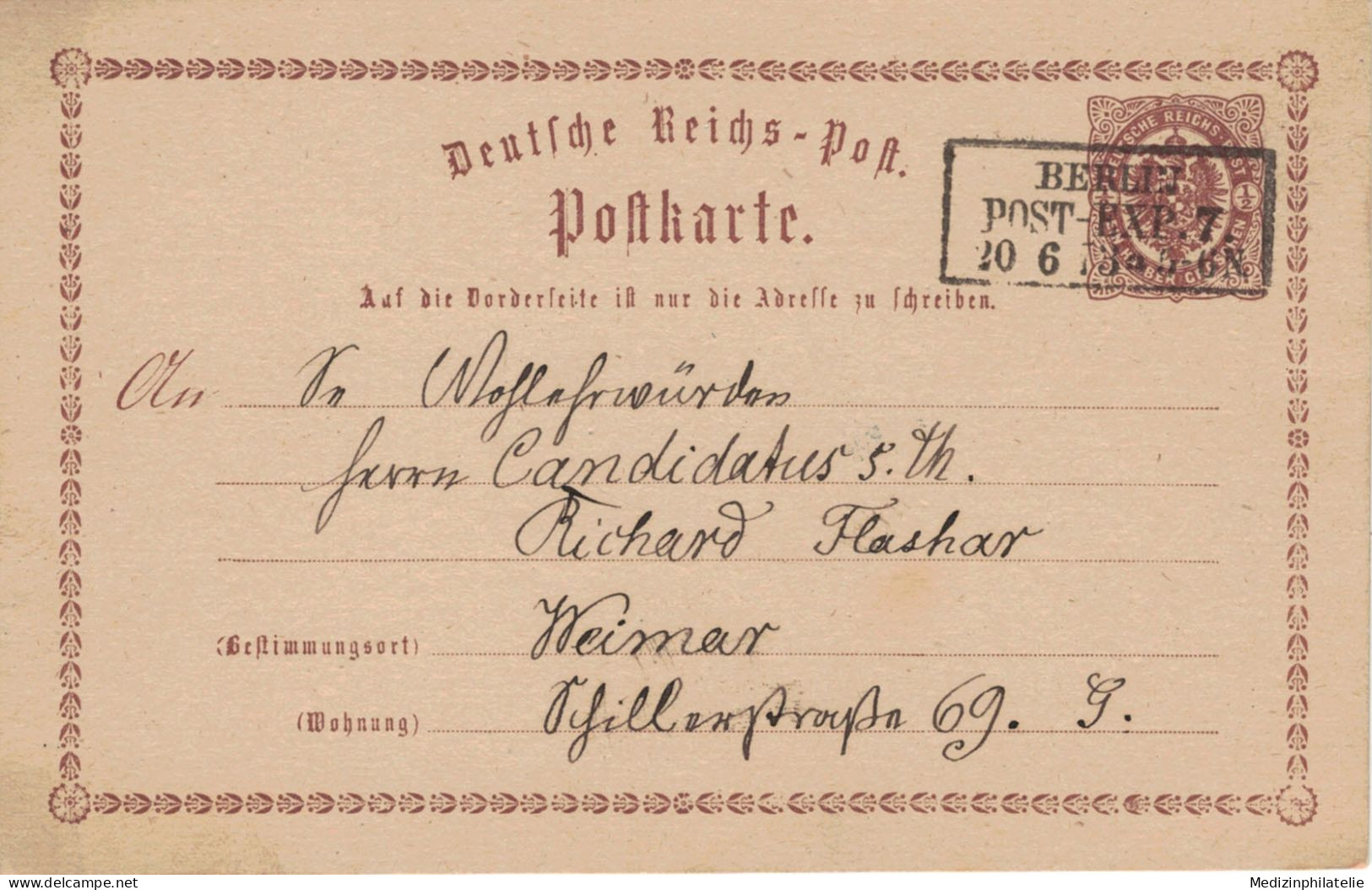Ganzsache 1/2 Groschen - Berlin Post-Expedit 1873 > Weimar - Briefkaarten