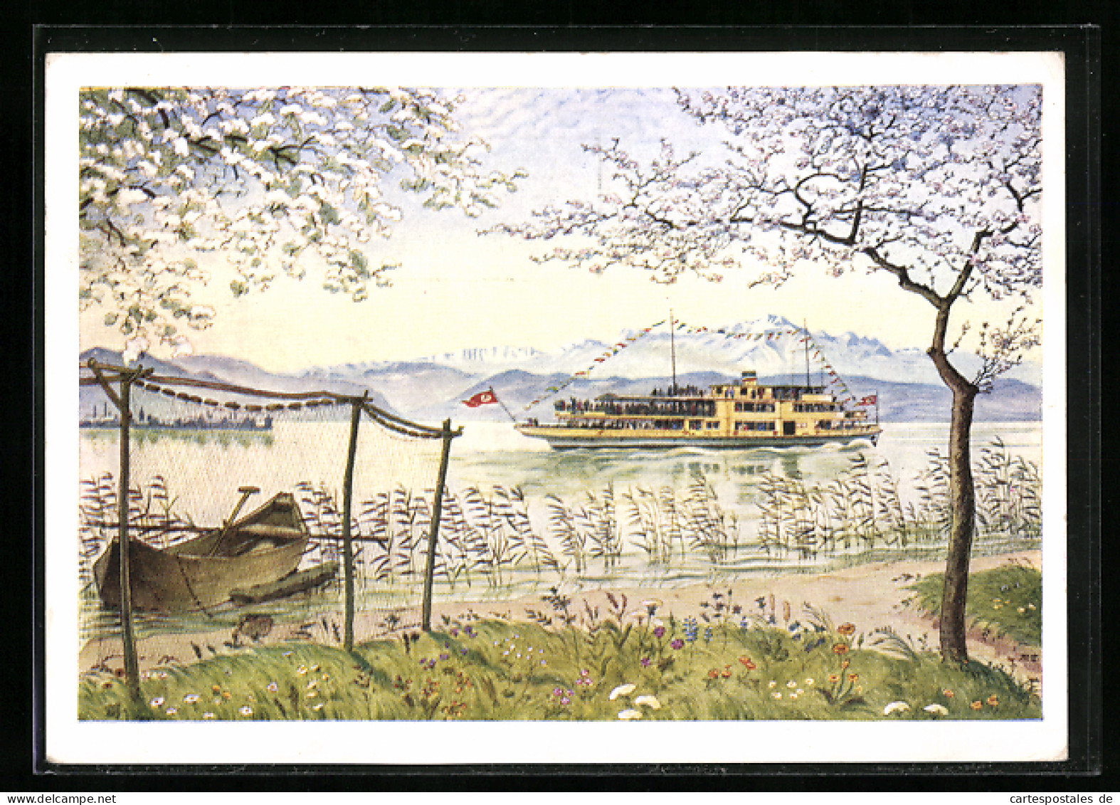 Künstler-AK Reichsbahnschiff Auf Dem Bodensee  - Advertising