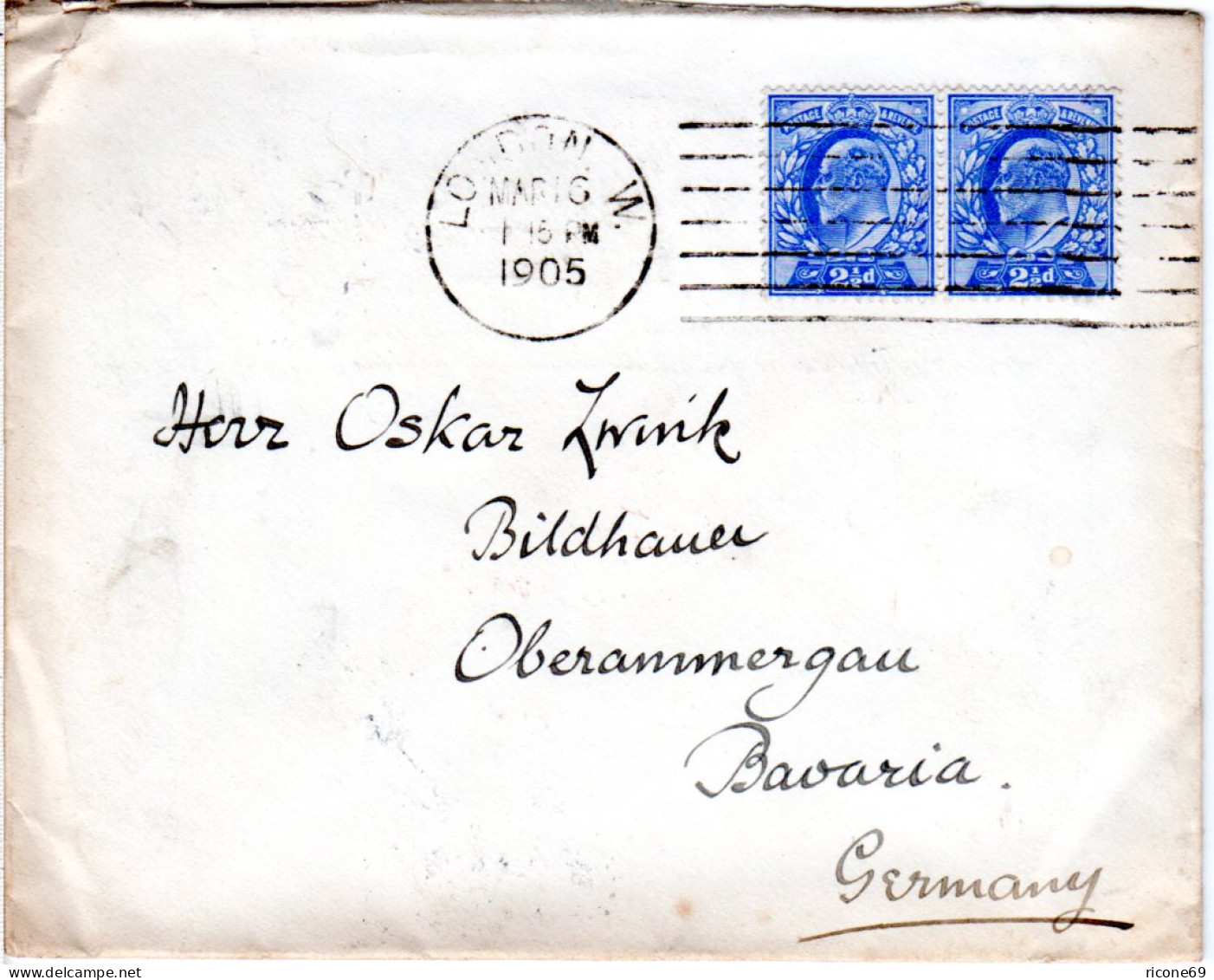 GB 1905, Maschinenstpl. LONDON Auf Brief M.Paar 2 1/2 D. N. Bayern - Autres & Non Classés