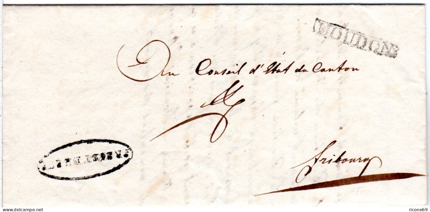 Schweiz 1831, R1 MOUDON Auf Brief N. Fribourg. - Covers & Documents