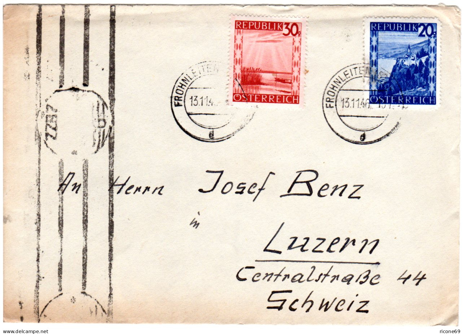 Österreich 1946, 20+30 G. Auf Zensur Brief V. Frohnleiten I.d. Schweiz - Briefe U. Dokumente