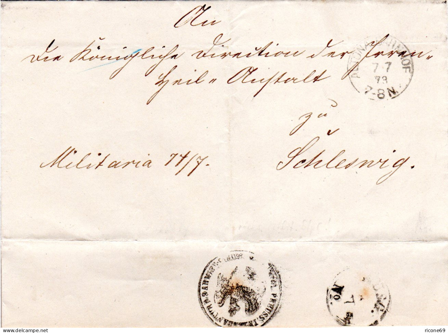 DR 1873, K1 ALTONA BAHNHOF Auf Militaria Brief N. Schleswig - Brieven En Documenten