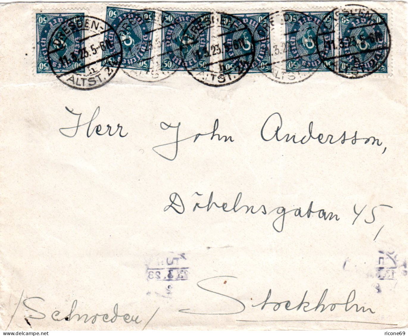 DR 1923, MeF 6x50 Mk. Auf Brief V. Dresden Nach Schweden. - Briefe U. Dokumente