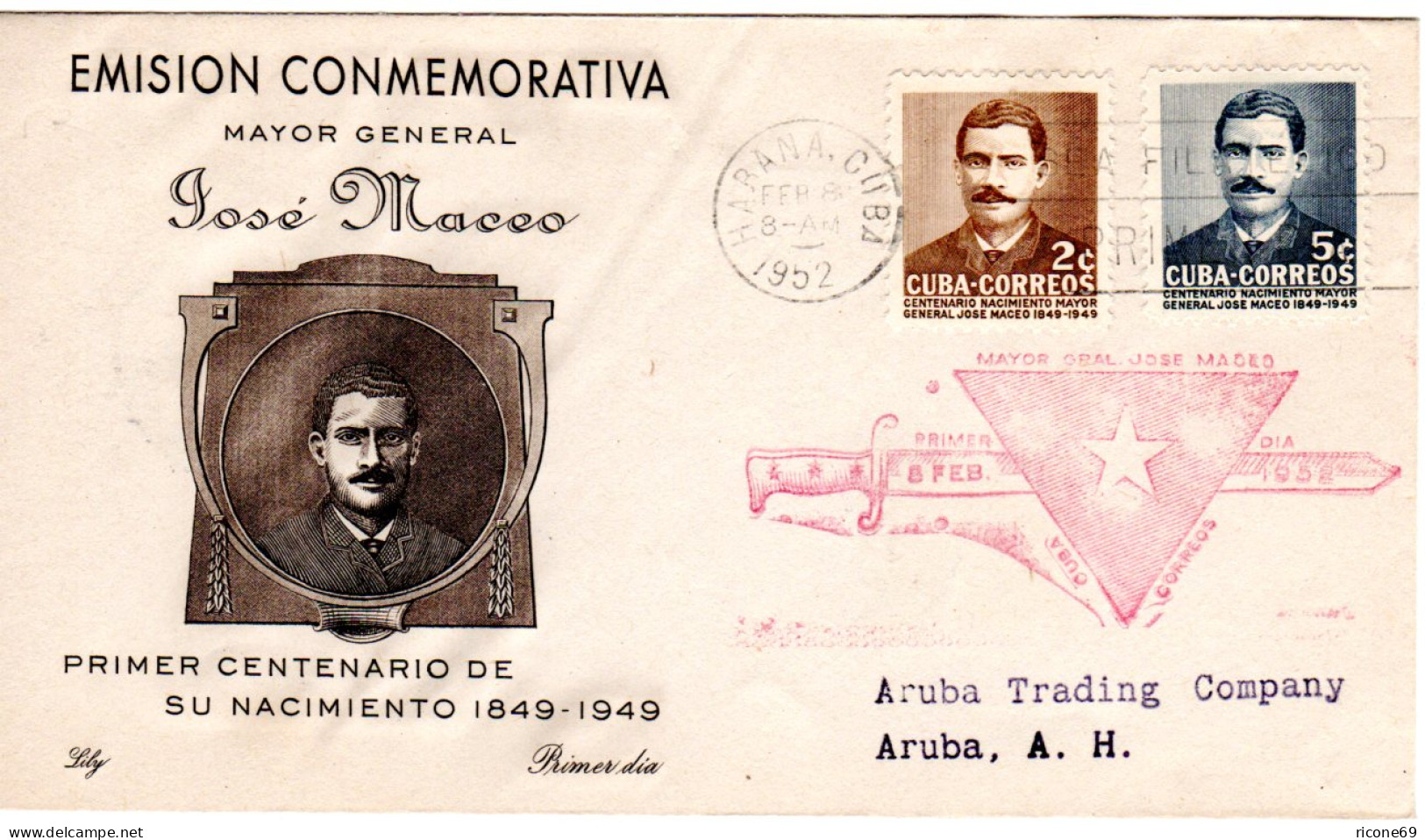 Cuba 1952, 2+5 C. José Maceo Auf FDC - Autres - Amérique