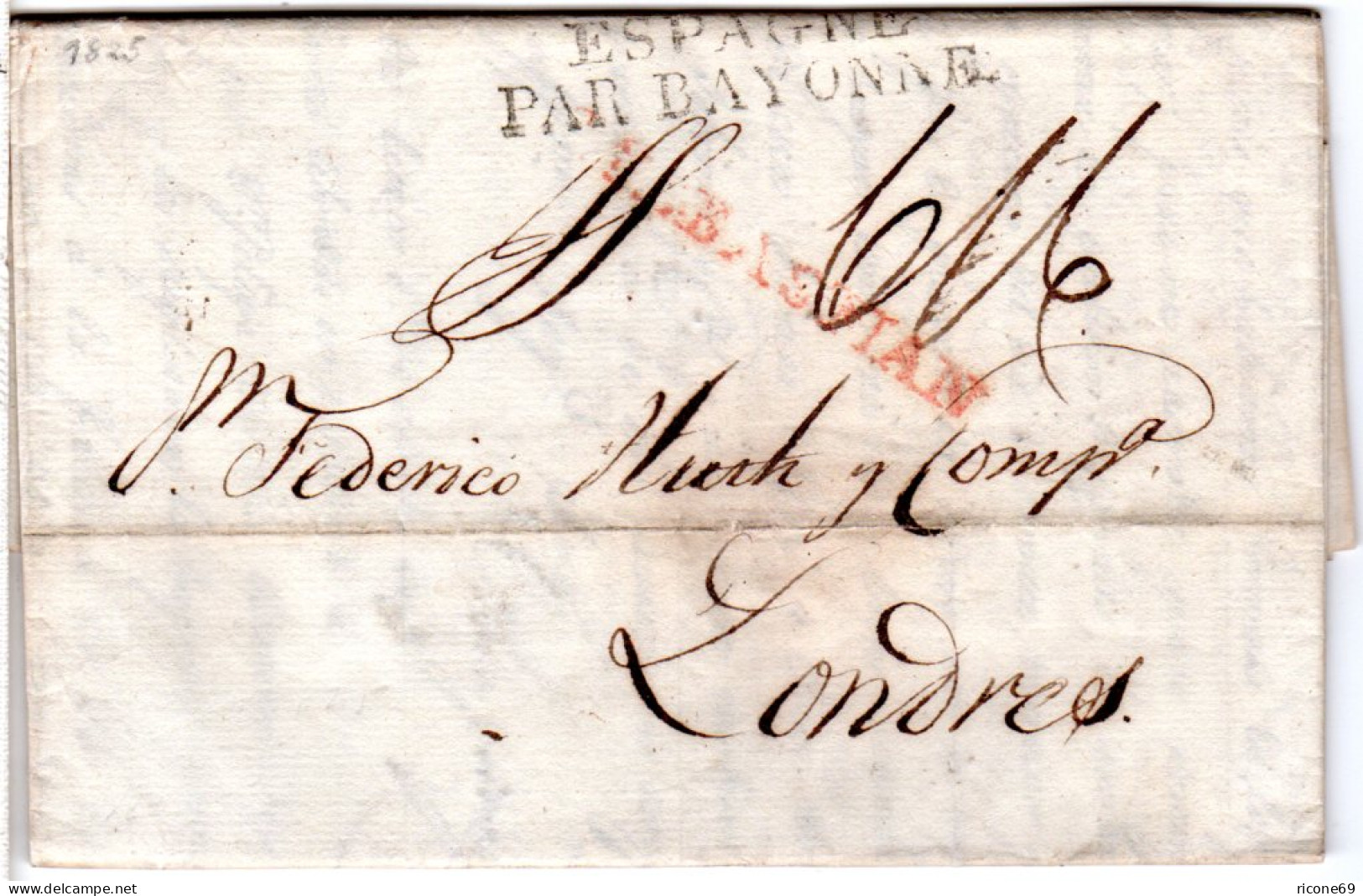 Spanien 1822, S.S.BSTIAN In Rot Auf Porto Brief V. San Sebastian N. GB - Brieven En Documenten