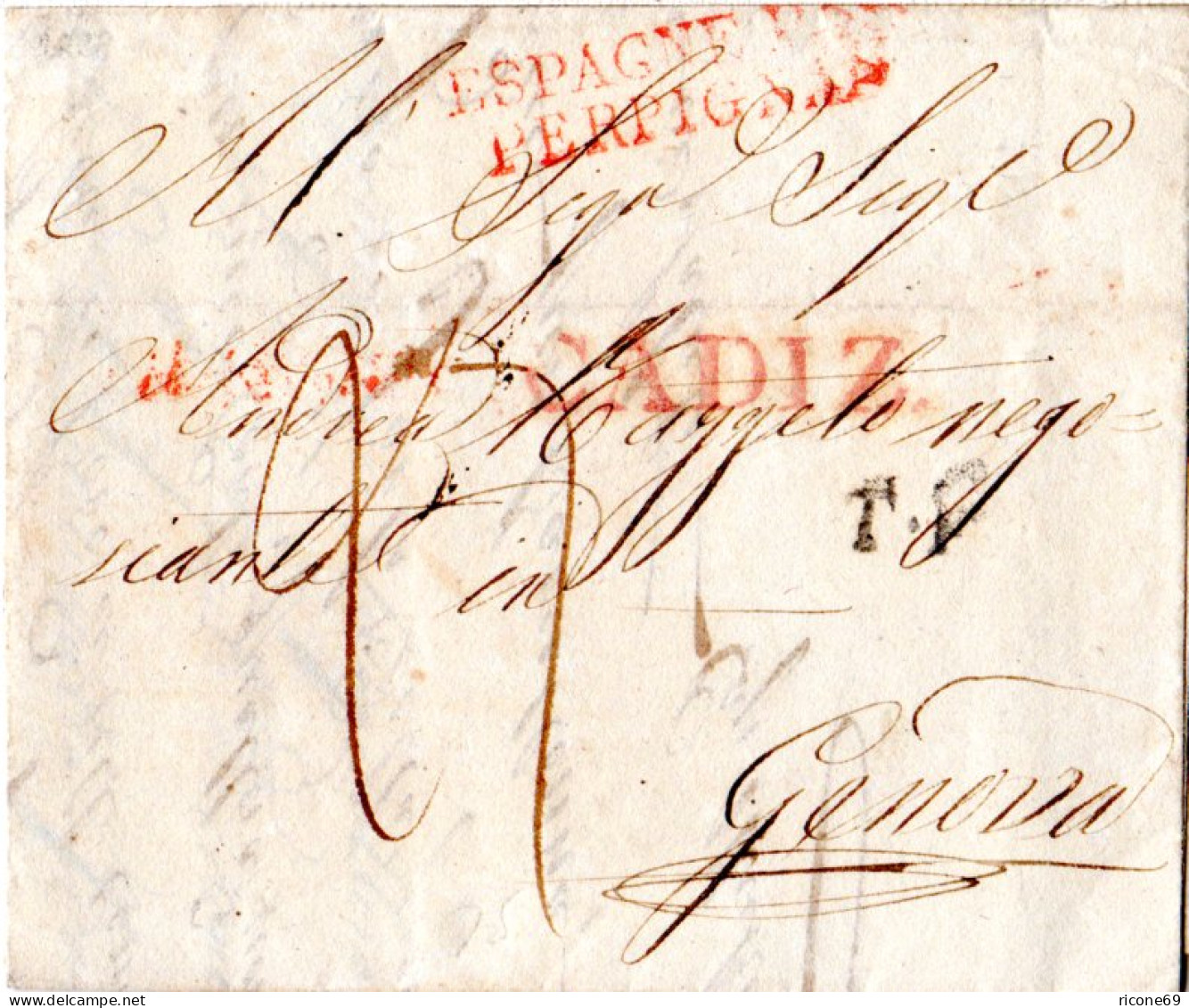 Spanien 1833, Brief V. Cadiz Via Frankreich Ins Königreich Sardinien, Italien.  - Brieven En Documenten
