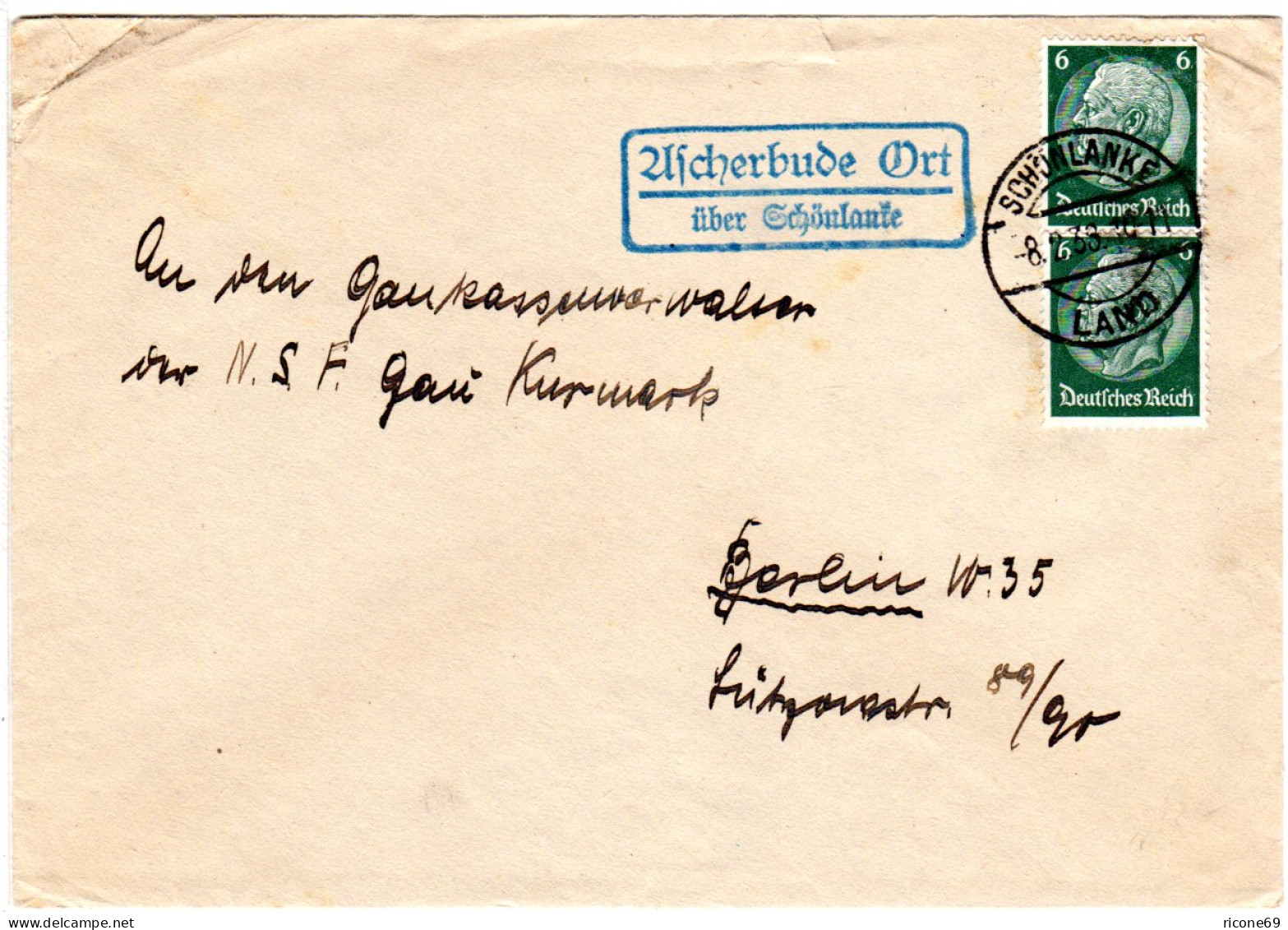 DR 1938, Landpost Stpl. ASCHERBUDE ORT über Schönlanke Auf Brief M. 2x6 Pfg. - Lettres & Documents