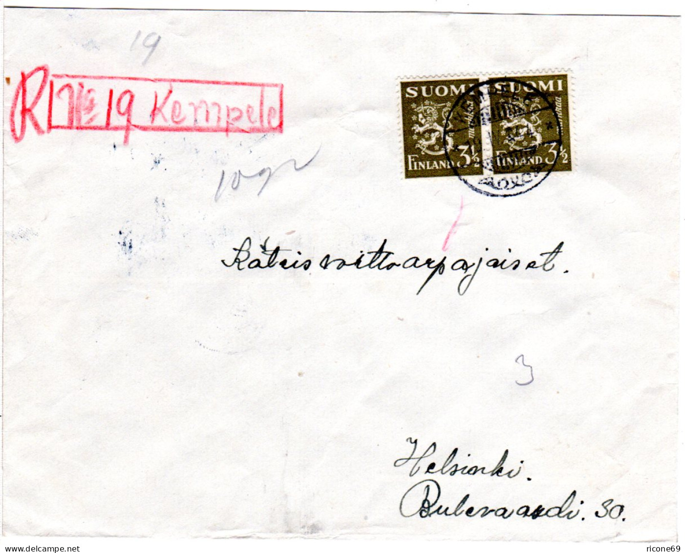 Finnland 1944, KEMPELE, Brief M. Provisorischer Reko Kennzeichnung  - Sonstige & Ohne Zuordnung