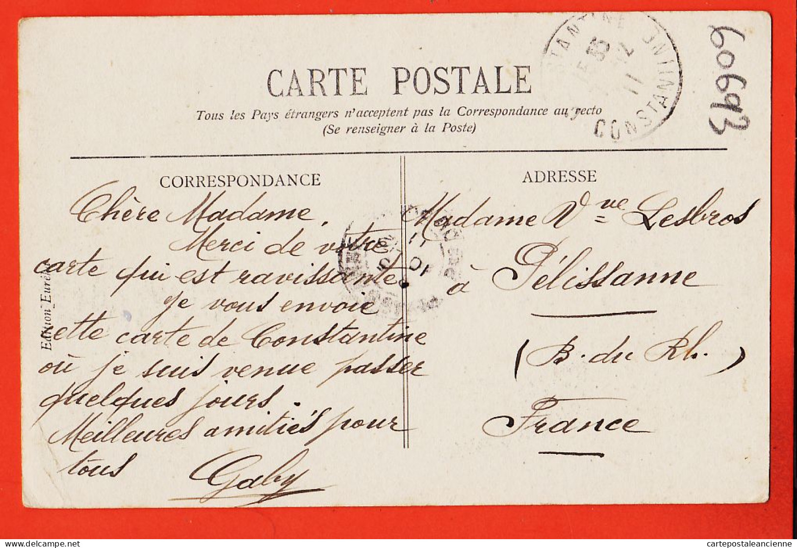 35210  / ⭐ ◉  CONSTANTINE Algérie RHUMMEL 1911 Gaby à Veuve LESBROS Pelissanne Edition EUREKA 222 - Alger
