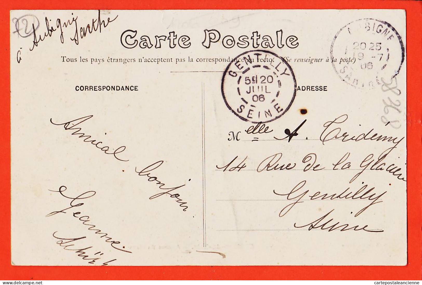 35273 / CHATEAU-du-LOIR 72-Sarthe Avenue MANS 1909 à TRIDEMY Rue Glacière Gentilly -Edition Bazar MORICEAU - Chateau Du Loir
