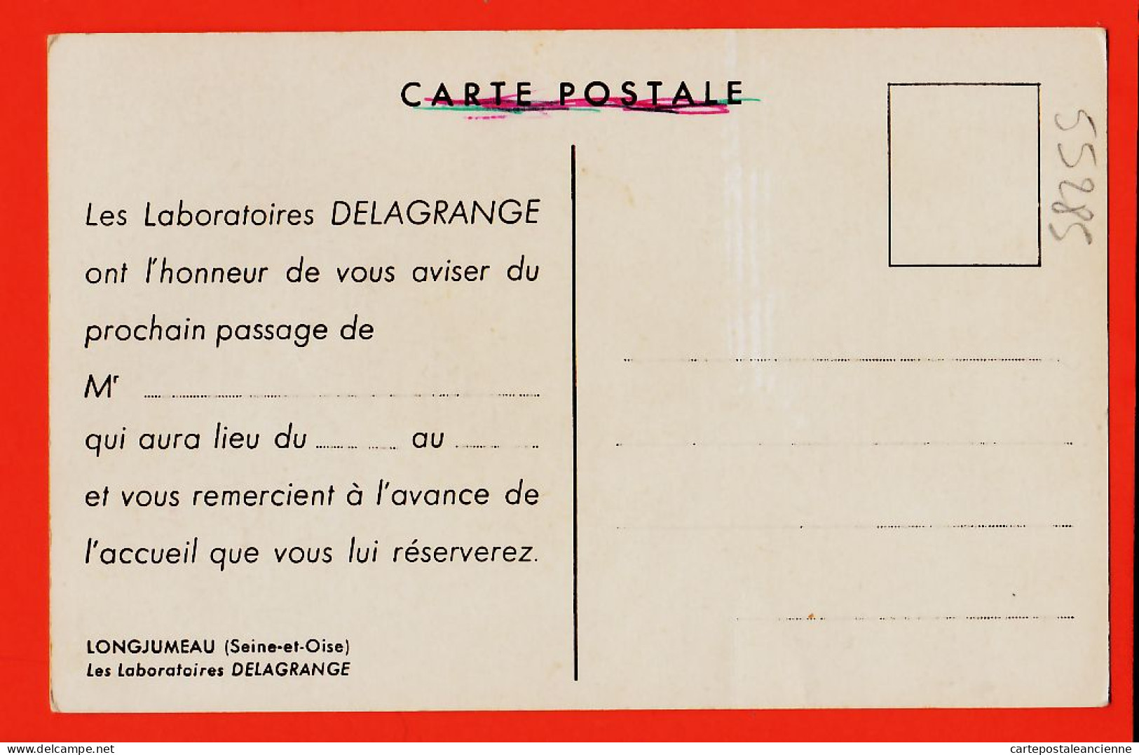 35428 / LONGJUMEAU 91-Seine Et Oise Laboratoires DELAGRANGE Essonne Avis De Passage Cppub 1960s - Longjumeau