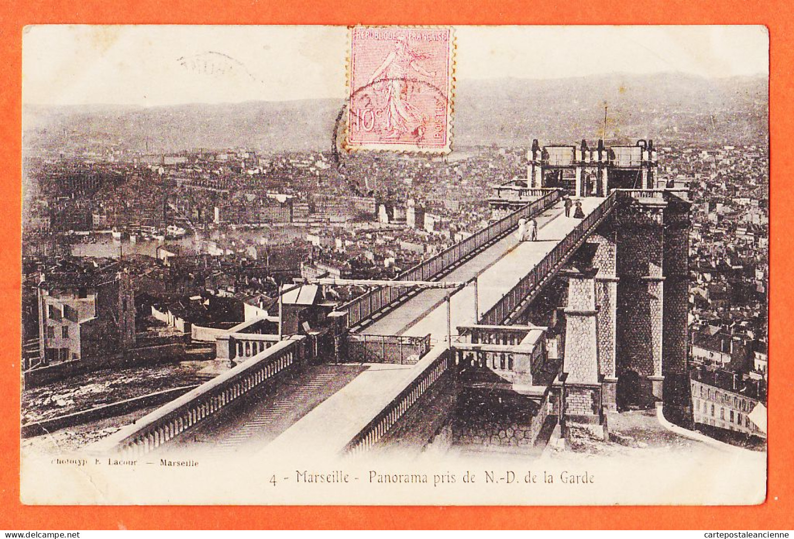 35114 / MARSEILLE (13) Panorama Pris De N-D NOTRE-DAME De LA GARDE 1913 De BAUX à VILAREM Port-Vendres / LACOUR 4 - Notre-Dame De La Garde, Lift En De Heilige Maagd