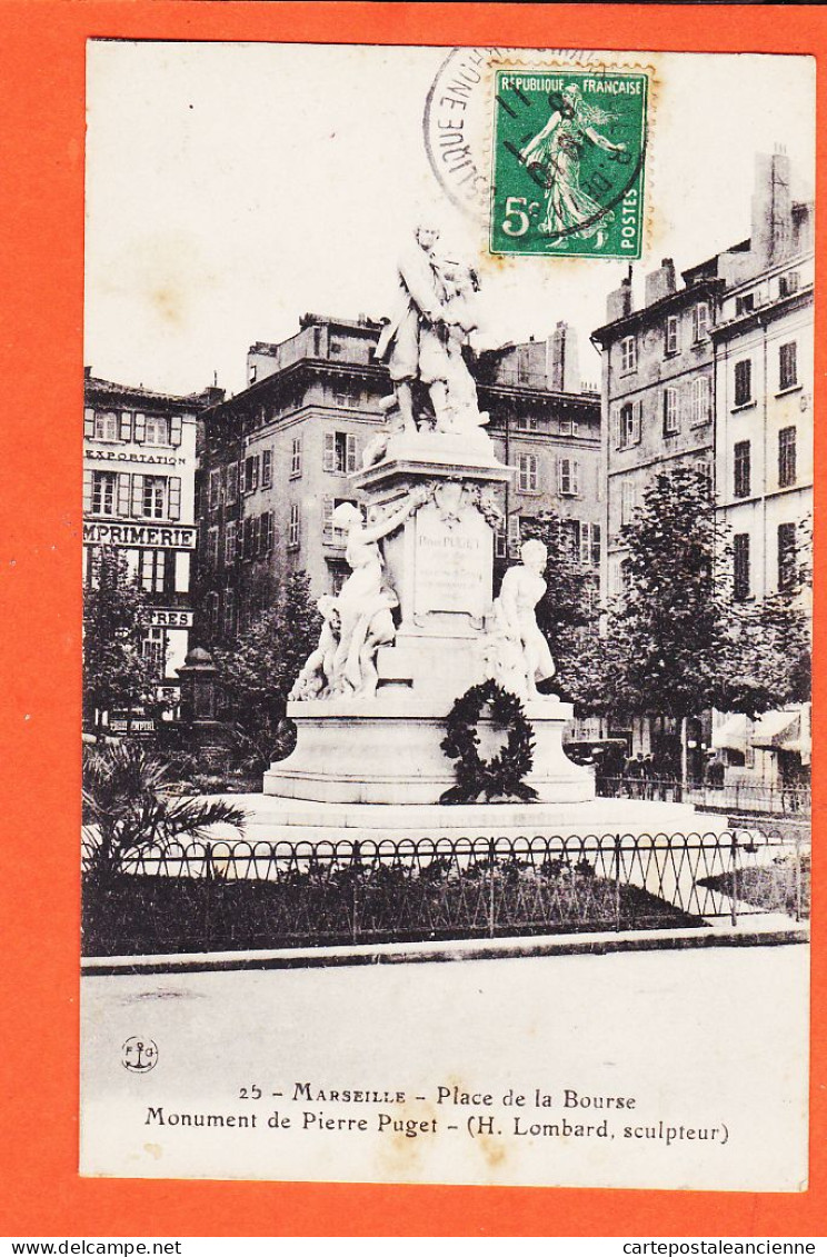 35003 / MARSEILLE Place BOURSE Monument Pierre PUGET Sculpteur LOMBARD 1911 à BOUTET Port-Vendres ANCRE F-G 25 - The Canebière, City Centre