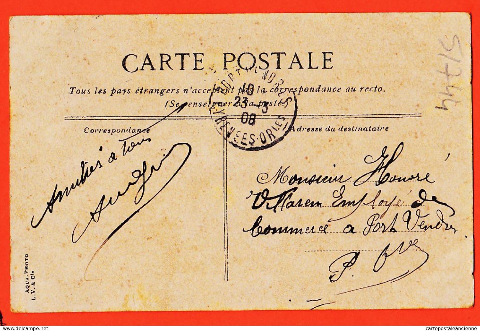 35017 / Aqua-Photo LEOPOLD VERGER 68 MARSEILLE (13) Coin Du Parc BORELY 1908 à Honoré VILAREM  Port-Vendres  - The Canebière, City Centre