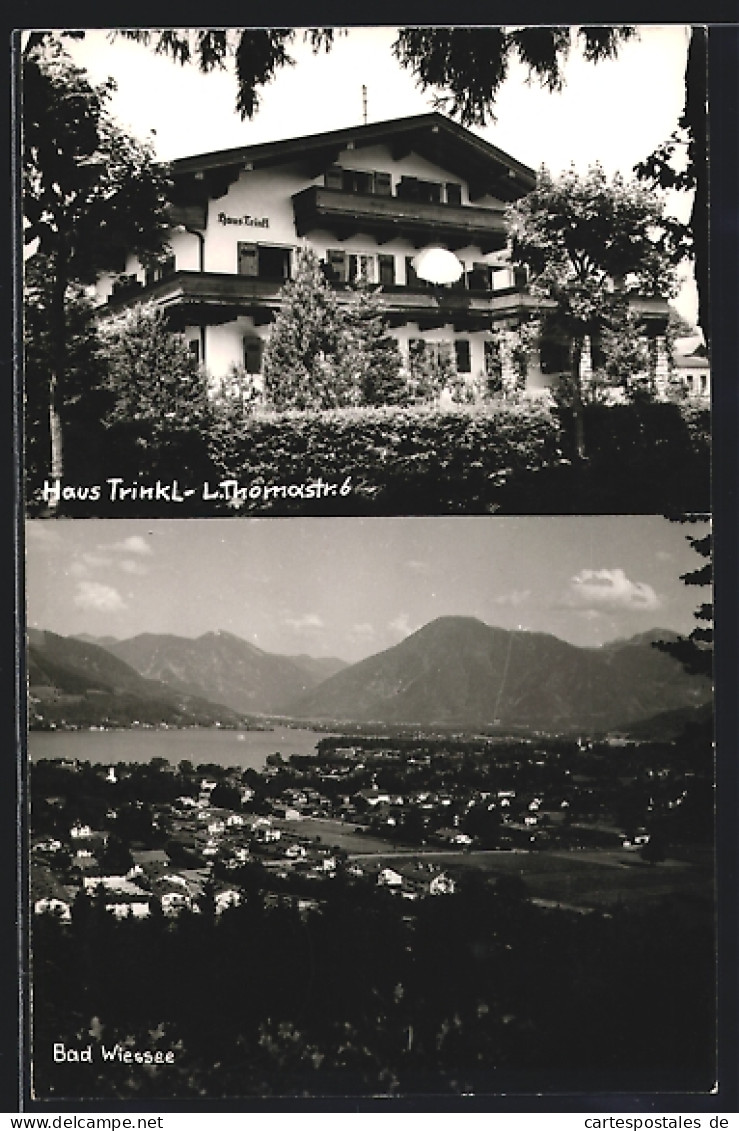 AK Bad Wiessee, Haus Trinkl, L. Thomastrasse 6, Gesamtansicht Mit See Und Bergen  - Bad Wiessee