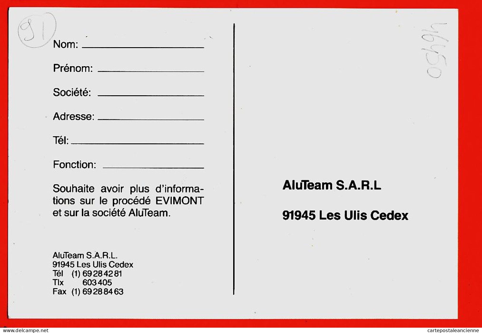35443 / Peu Commun LES ULIS 91-Essonne Société ALUTEAM S.A.R.L Procédé EVIMONT Camion SPEDITION UEFFINGER Cppub 1980s - Les Ulis
