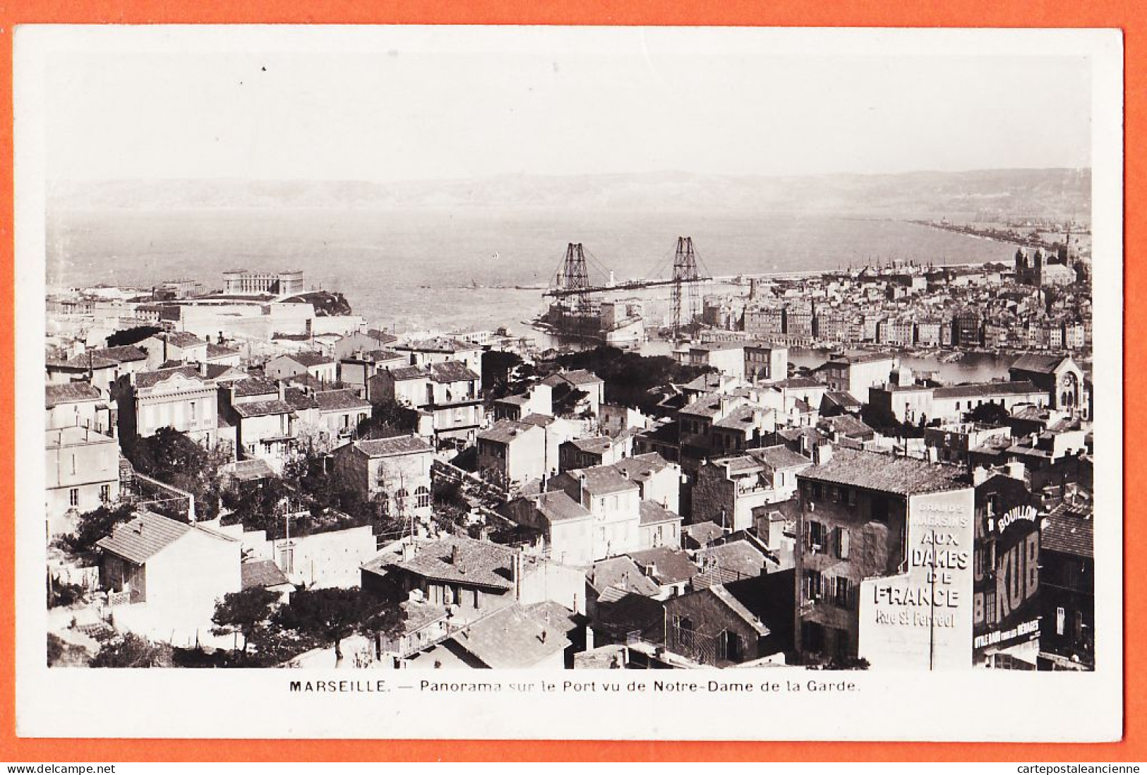 35118 / MARSEILLE Panorama Sur Port Vu N.D LA GARDE Mur Pub AUX DAMES De FRANCE Rue St-Ferréol 1947 Bromure TARDY - Notre-Dame De La Garde, Funicular Y Virgen