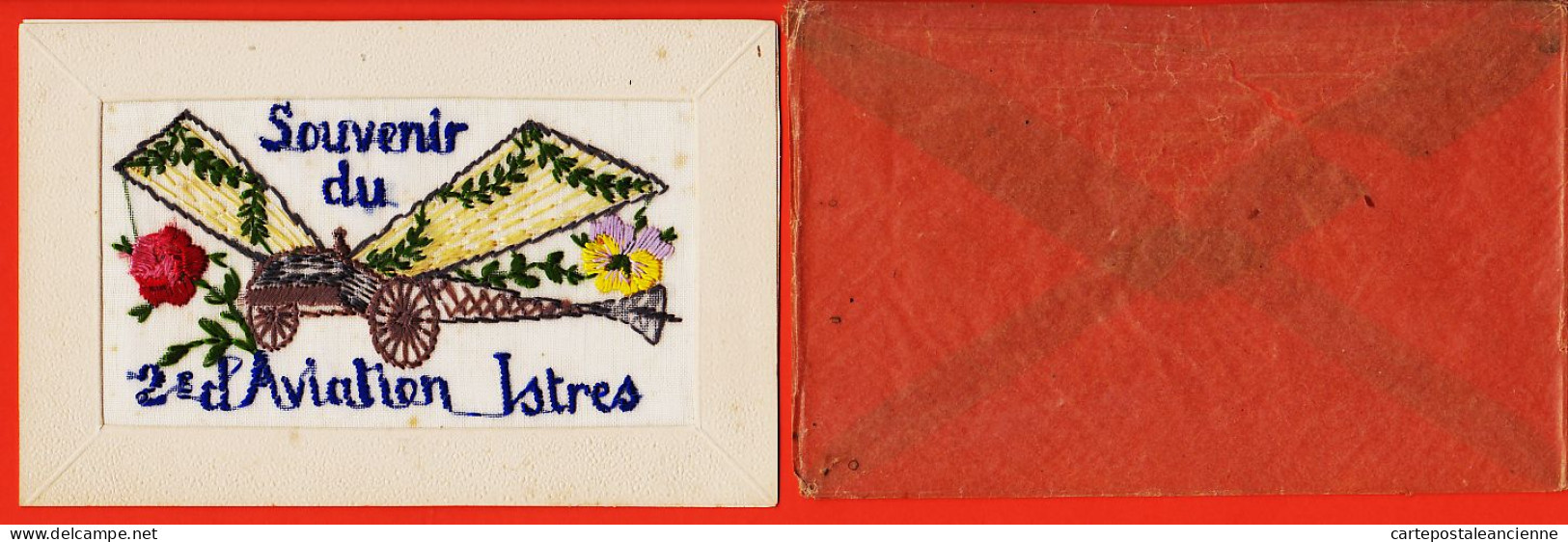35158  / ⭐ ◉  ♥️ (•◡•) Rare ISTRES Souvenir 2e Aviation Carte Brodée AVEC Son Enveloppe D'Origine ! 13-Bouches-du-Rhone - Istres