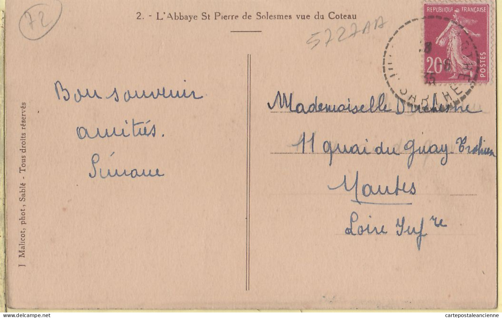 35310 / SOLESMES Sarthe Abbaye De St Saint PIERRE Vue Du COTEAU Postée 1935 à DUCHESNE Nantes - Edition MALICOT 2 - Solesmes