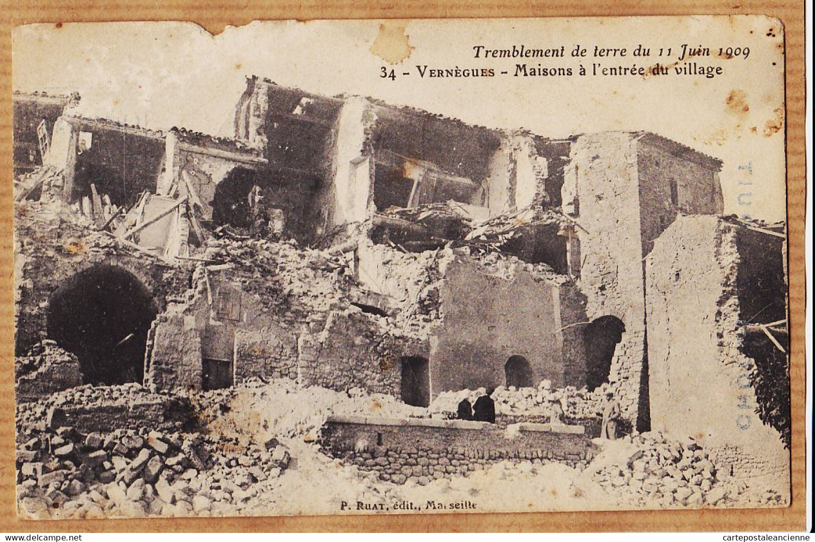 35326  / ⭐ ◉  13-VERNEGUES Tremblement Terre 11 Juin 1909 Maisons Entrée Du Village Cppub Chocolat LOUIT-RUAT Marseill - Other & Unclassified