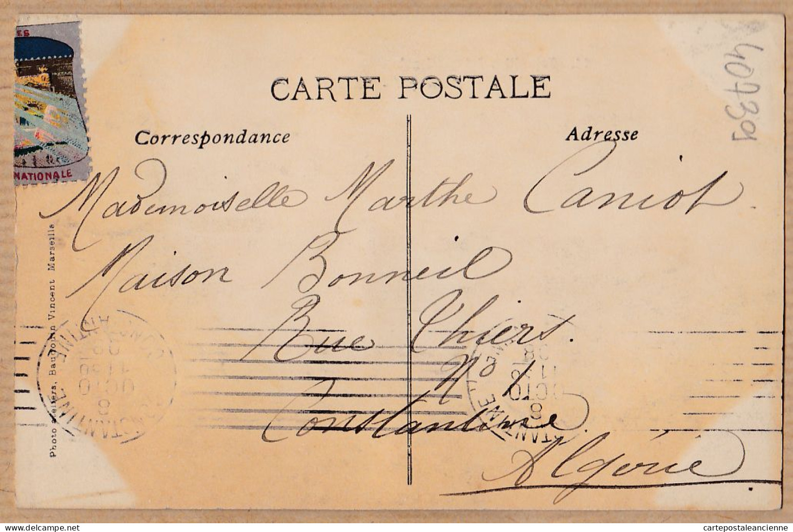 35034 / MARSEILLE Mas Provençal Ensemble-Exposition Electricité 1908 Vignette-Marthe CANIOT Maison Bonneil Constantine - Electrical Trade Shows And Other