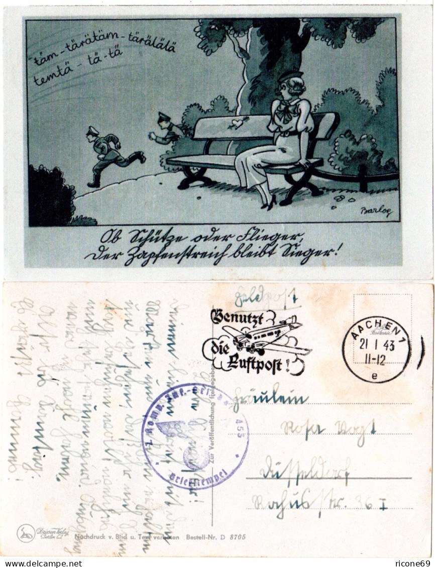 Dt. Feldpost WK II 1943, Soldaten Jux-AK V. Aachen M. Briefstempel - Feldpost 2a Guerra Mondiale