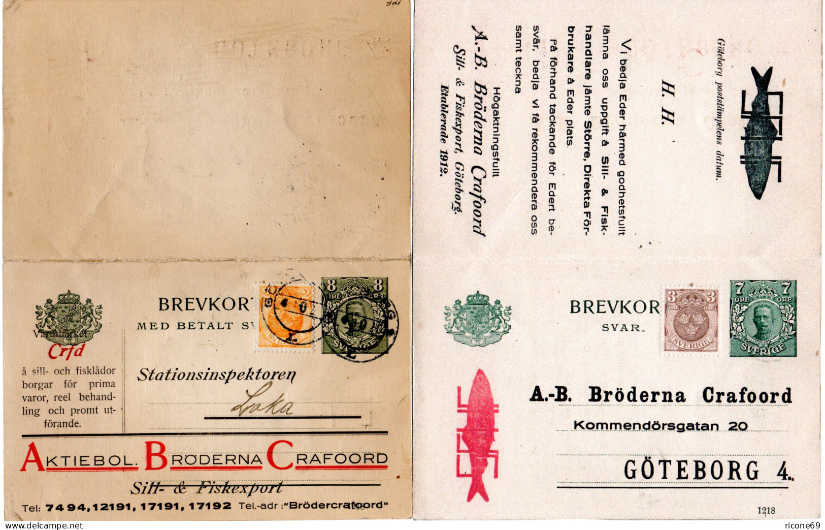 Schweden P36, Gebr. 8/7 öre Dopelkarte Ganzsache M. Firmenwerbung V. Göteborg - Lettres & Documents