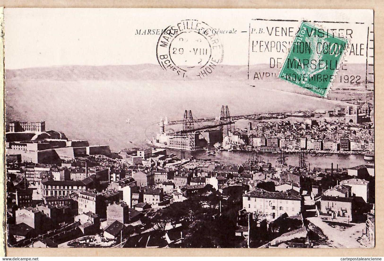 35059 / Flamme Frankers EXPOSITION COLONIALE Avril-Novembre 1922 MARSEILLE Vue Générale Vieux Port Pont Transbordeur - Old Port, Saint Victor, Le Panier