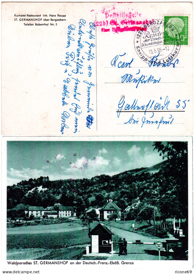 BRD 1956, AK M. Rotem L3 Posthilfsstelle 22b St. Germanshof über Bergzabern  - Lettres & Documents
