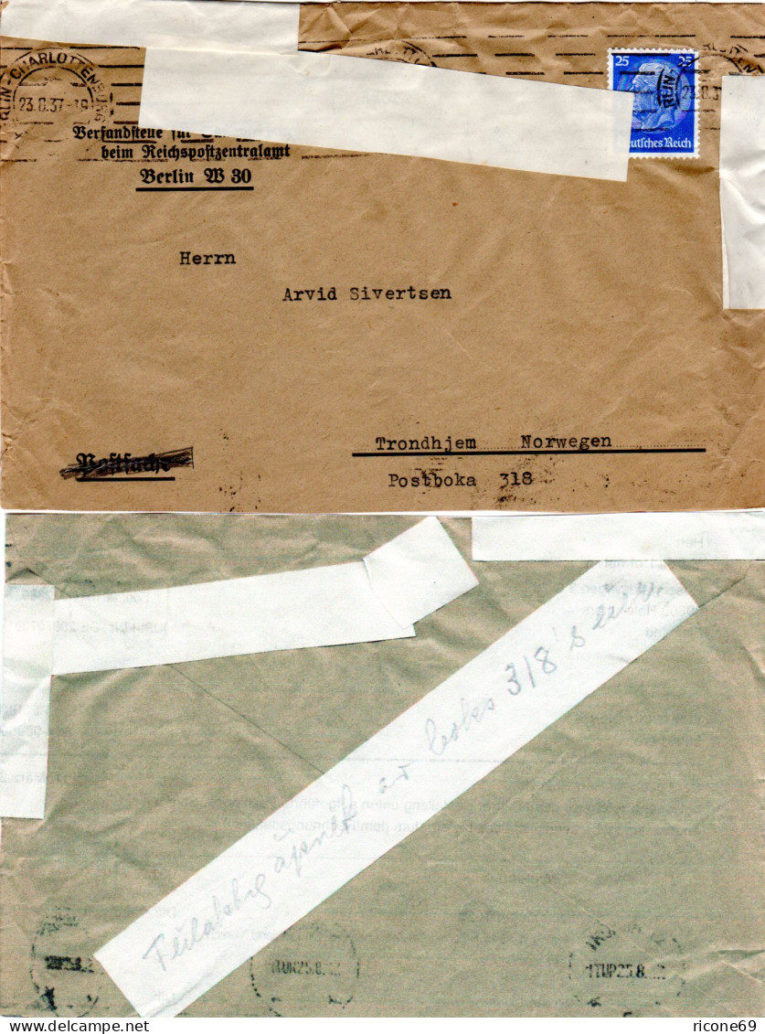 DR 1937, 25 Pf. Auf Versehentlich Geöffnetem Brief V. Berlin N. Norwegen - Covers & Documents