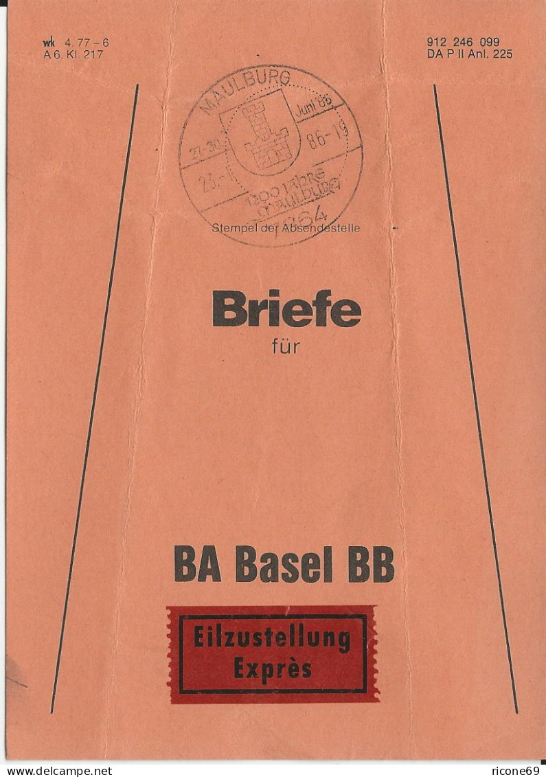 Maulburg, Brief Bund Fahne F. Express Sendungen F. BA Basel Bad. Bahnhof  - Lettres & Documents