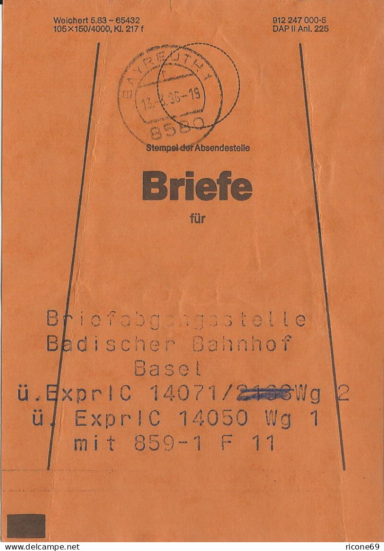 Bayreuth, Brief Bund Fahne F. BA Basel Bad. Bahnhof.  - Covers & Documents