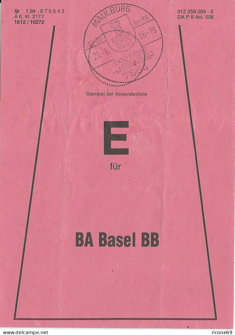 Maulburg, Brief Bund Fahne F. BA Basel Bad. Bahnhof  - Covers & Documents