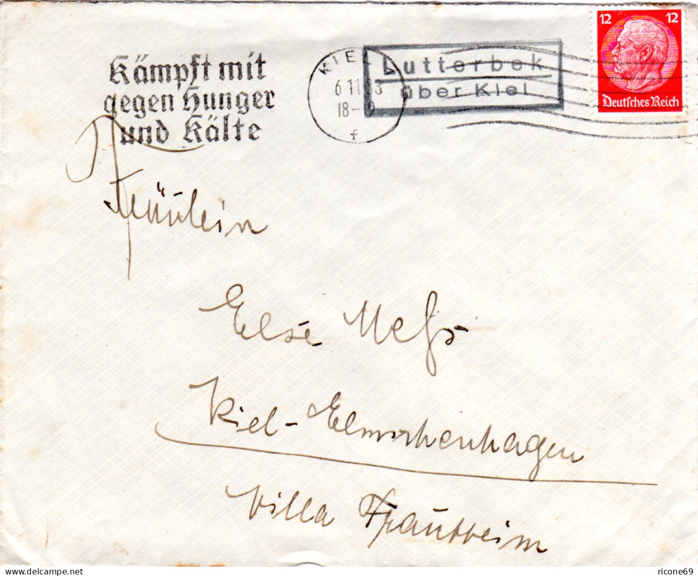 DR 1933, Landpost Stpl. LUTTERBEK über Kiel Auf Brief M. 12 Pf. - Briefe U. Dokumente