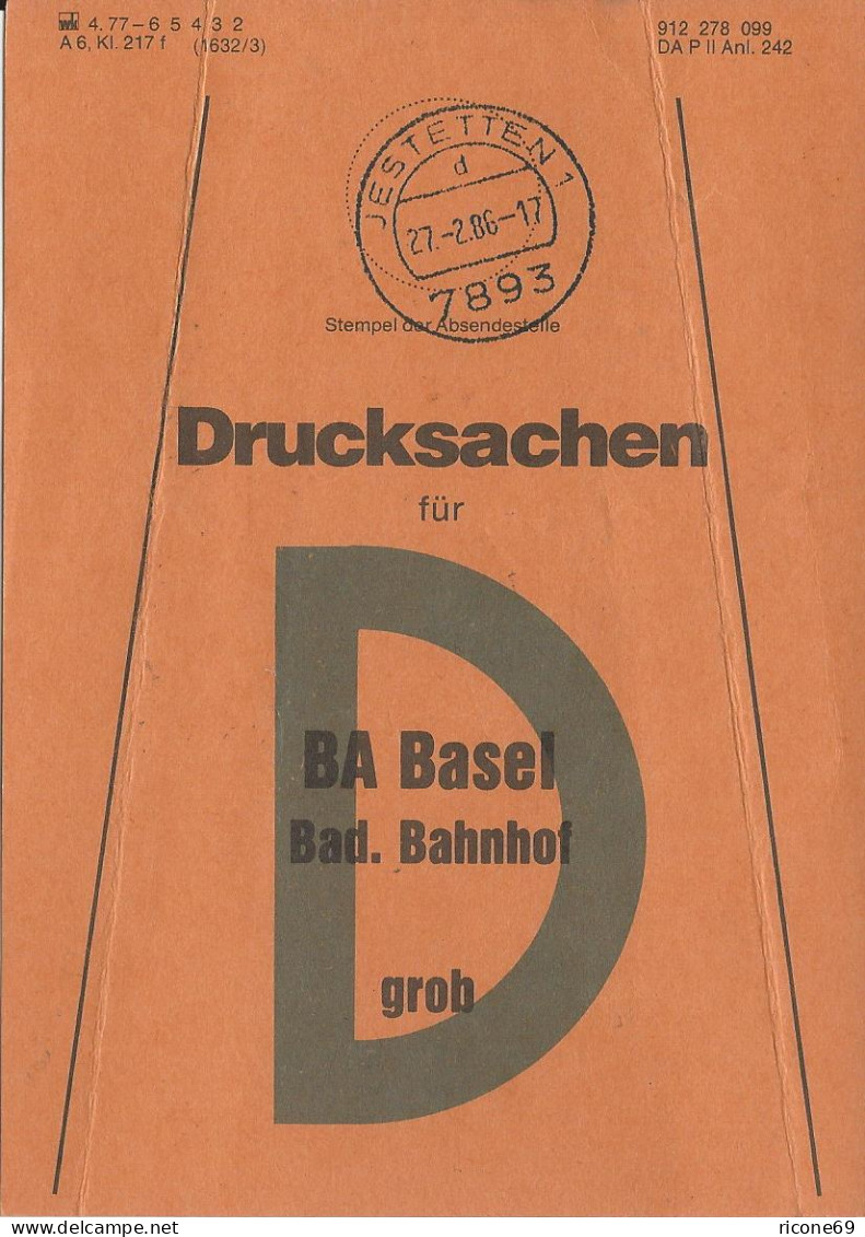 Jestetten 1, Brief Bund Fahne Drucksachen F. BA Basel Bad. Bahnhof.  - Cartas & Documentos