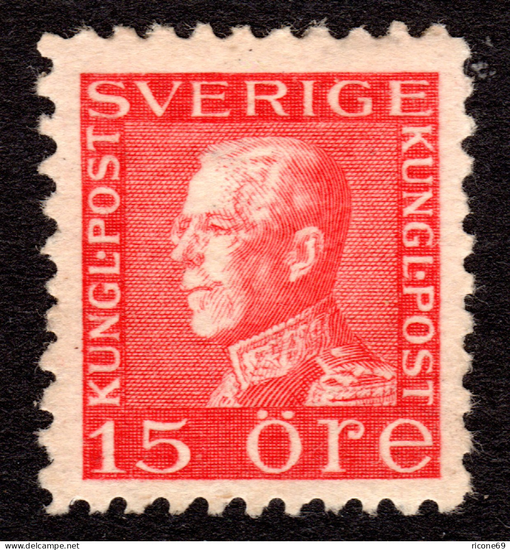 Schweden 179 I WB **, Postfrische 15 öre Gustav V. 4seitig Gezähnt - Sonstige & Ohne Zuordnung