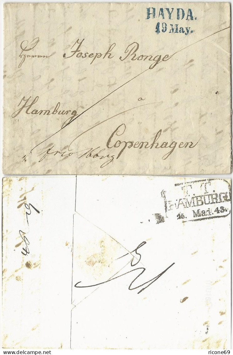 Österreich 1843, Blau L2 HAYDA Auf Brief Franco Hamburg Nach Dänemark. #1157 - ...-1850 Préphilatélie