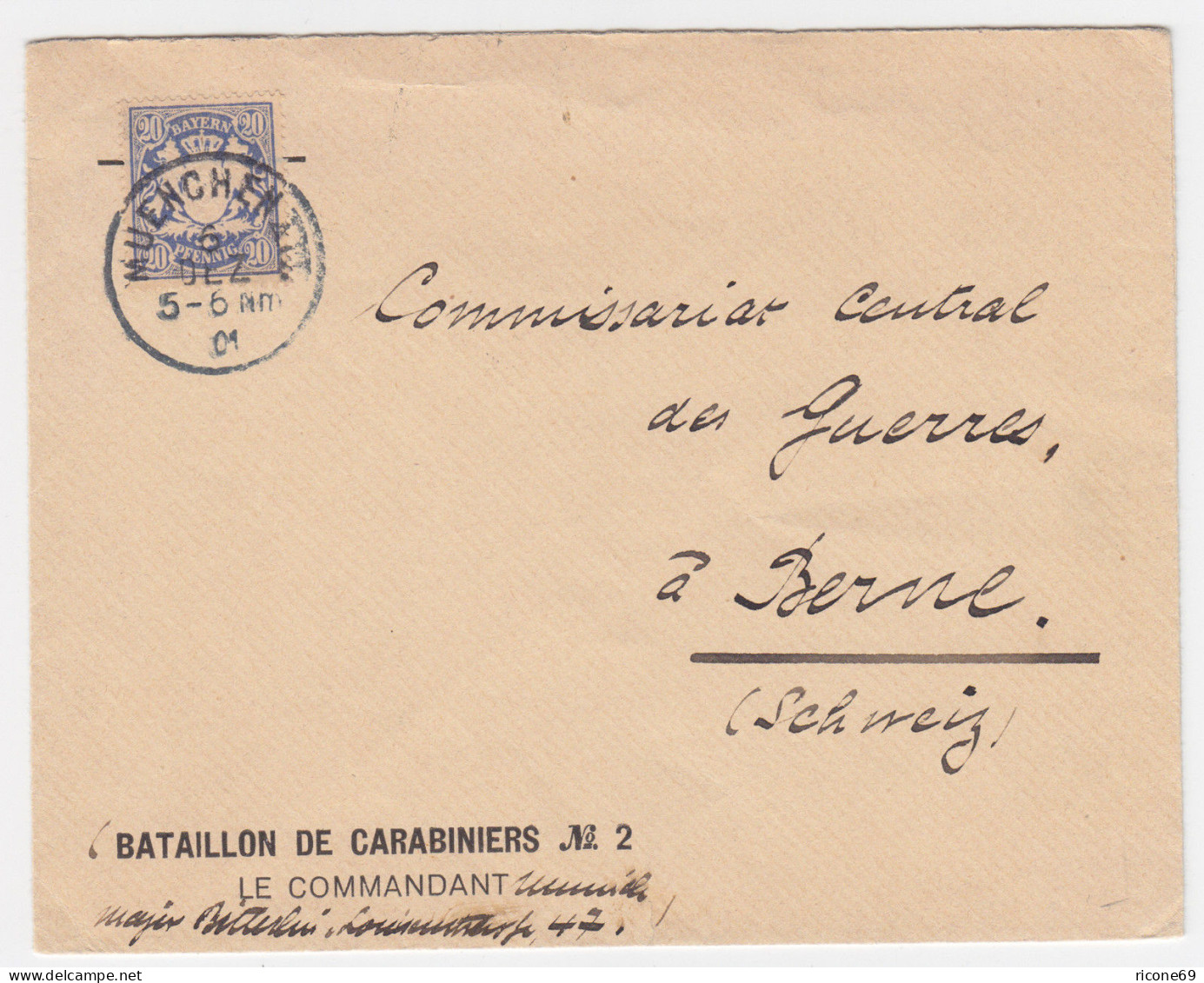 Bayern 1901, Vordruck Militär Brief M. 20 Pf. I.d. Schweiz. München XIX. #2031 - Cartas & Documentos