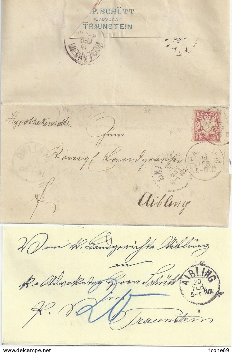 Bayern, 2x Verwendet Brief Traunstein Aibling, 10 Pf  Weite Welle U Porto. #2077 - Briefe U. Dokumente