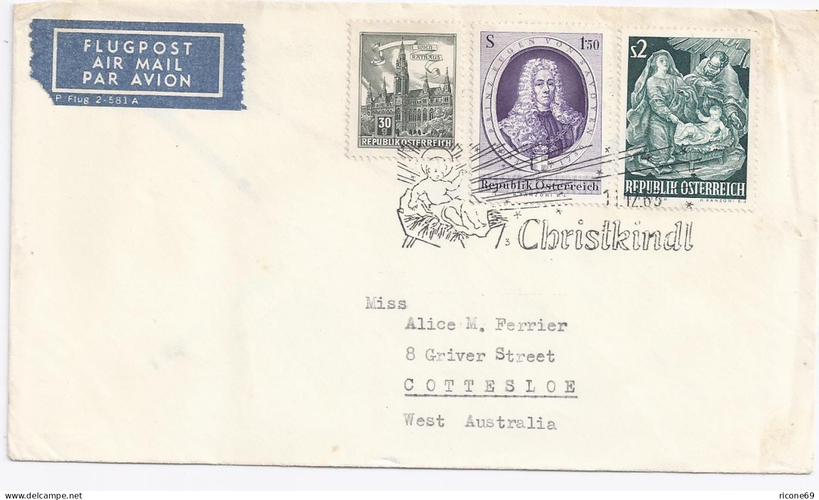 Österreich Christkindl 1963, Luftpost Brief N Australien! Gute Destination #2051 - Storia Postale