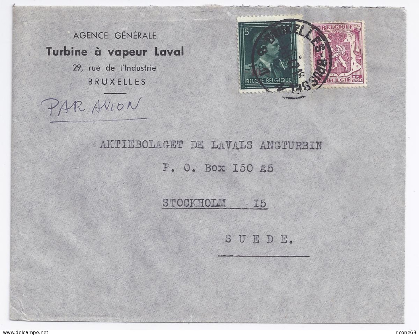 Belgien 1947, 5 F. -10% (Überdr.rot) Van Aker Auf Luftpost Brief N Schweden.#935 - Autres & Non Classés