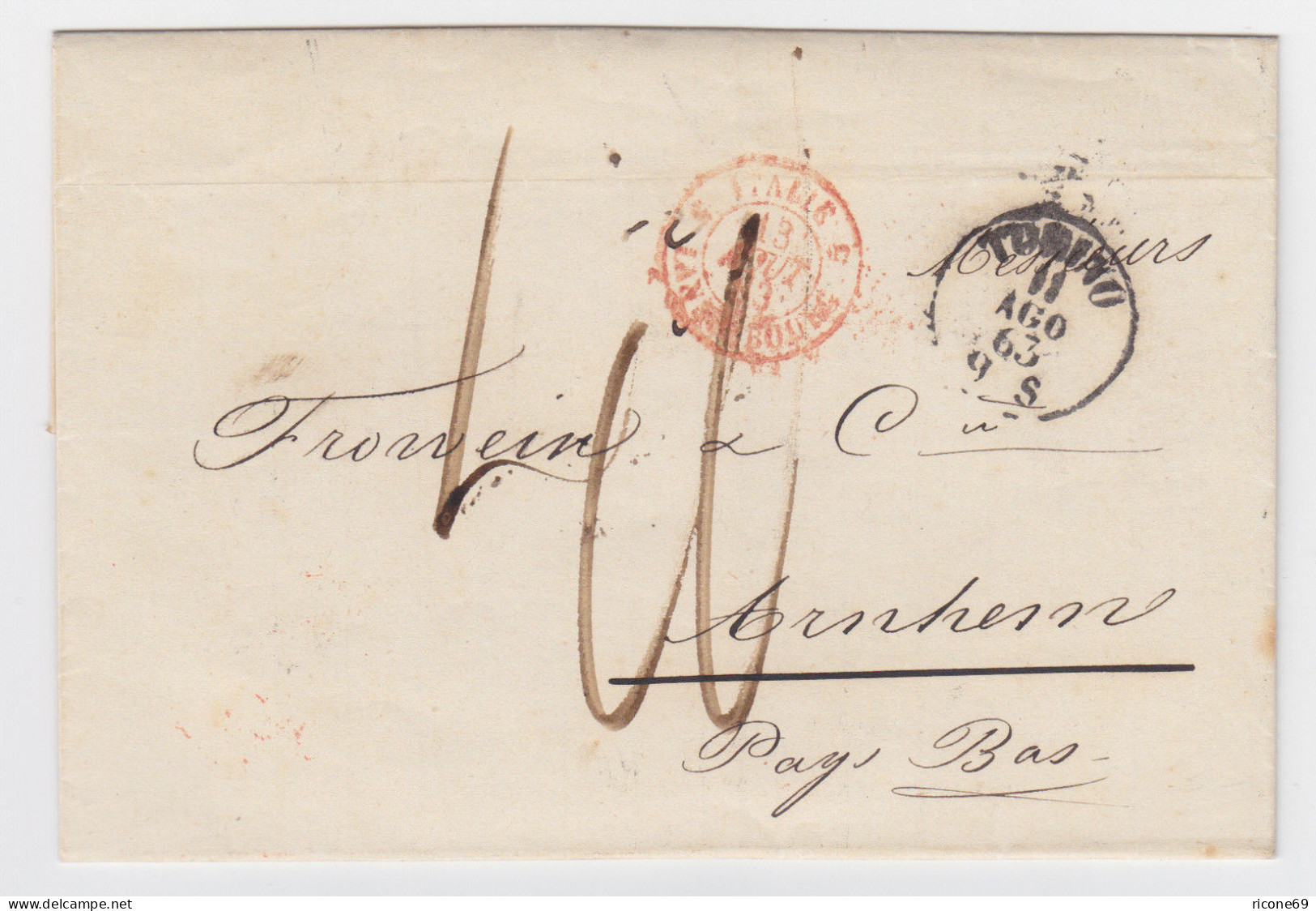 Italien NL 1863, K1 Torino Auf Porto Brief Brief Via Lanslebourg France. #1607 - Unclassified
